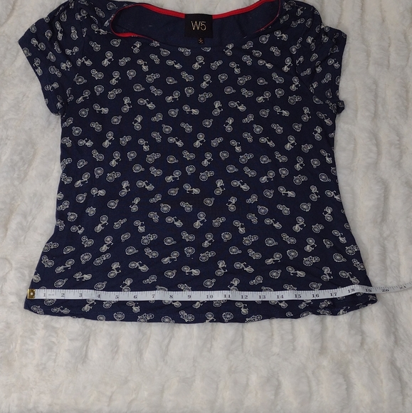 W5 Anthro Navy Blue Bicycle Print - Size Small Top - Picture 8 of 13